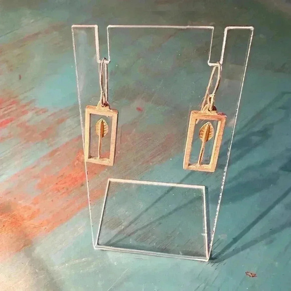 Artful Home Silver with Gold Leaves in Frames Earrings - Picture 2 of 2